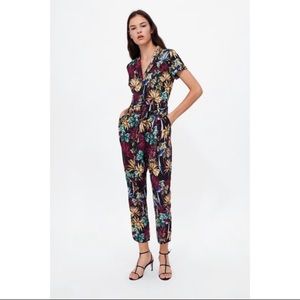 Zara Tropical Floral Print Jumpsuit